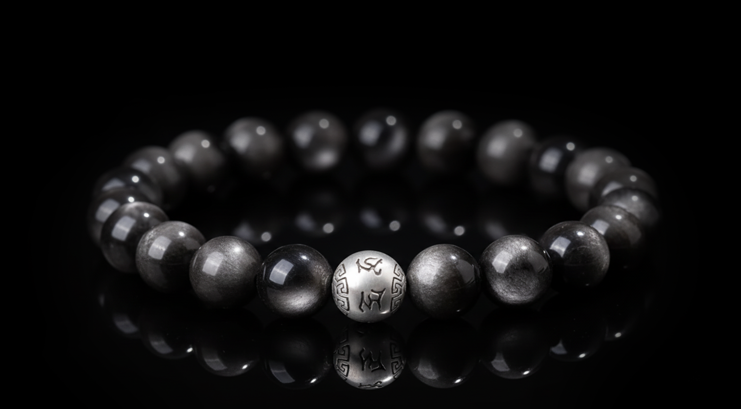 Handcrafted Obsidian Bracelet with Silver/Gold Accents – Protection & Fortune
