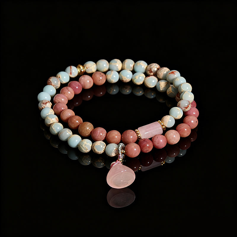 Shoushan & Red Vein Stone Double-Wrap Bracelet – Modern Luxury for Women