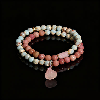 Shoushan & Red Vein Stone Double-Wrap Bracelet – Modern Luxury for Women