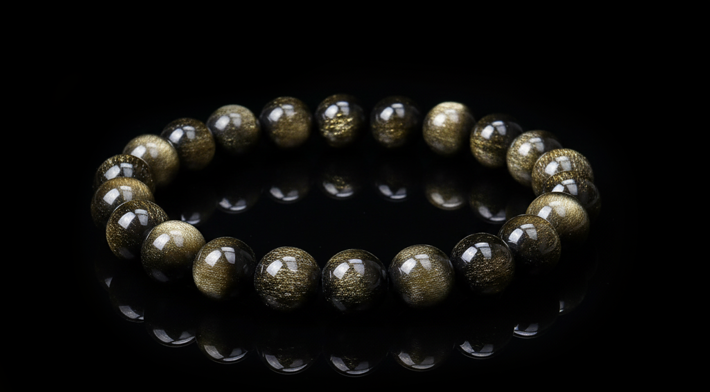 Handcrafted Obsidian Bracelet with Silver/Gold Accents – Protection & Fortune