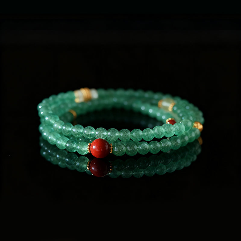 Original Chinese-Style Gemstone Jewelry – Strawberry Quartz & Green Crystal Harmony