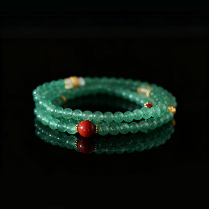 Original Chinese-Style Gemstone Jewelry – Strawberry Quartz & Green Crystal Harmony