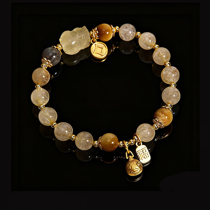 Rutilated Quartz & Tiger Eye Bracelet – Attract Wealth & Positive Energy