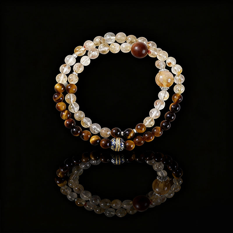 Wealth & Fortune Citrine Bracelet – Tiger Eye & Thunderwood Double Energy