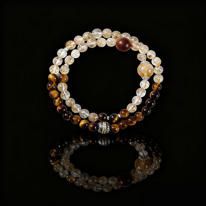 Wealth & Fortune Citrine Bracelet – Tiger Eye & Thunderwood Double Energy