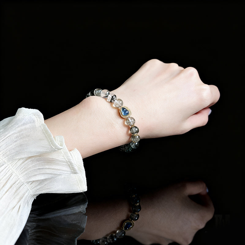 Natural Green Phantom & Blue Sapphire Gourd Bracelet – Abundance & Prosperity