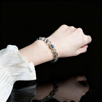 Natural Green Phantom & Blue Sapphire Gourd Bracelet – Abundance & Prosperity