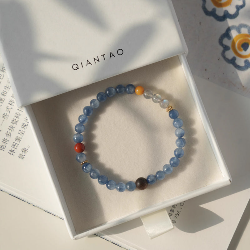 Boundless,Natural Blue Crystal, Amber, Agarwood & South Red Bracelet – Emotional Balance & Prosperity
