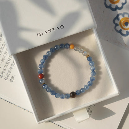 Boundless,Natural Blue Crystal, Amber, Agarwood & South Red Bracelet – Emotional Balance & Prosperity