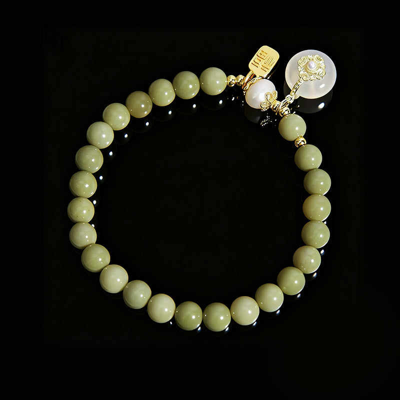 Avocado Chalcedony Bracelet – Peace Pendant & Fortune Beads for Women