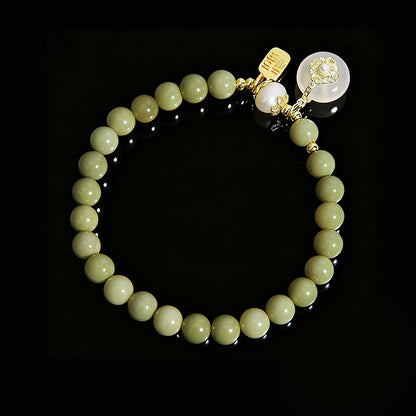 Avocado Chalcedony Bracelet – Peace Pendant & Fortune Beads for Women