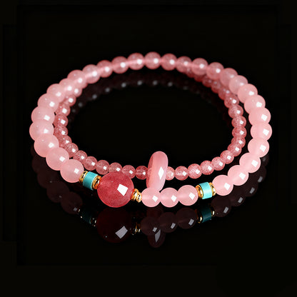 Natural Strawberry Quartz Fortune Bead Bracelet – Twin-Strand Design