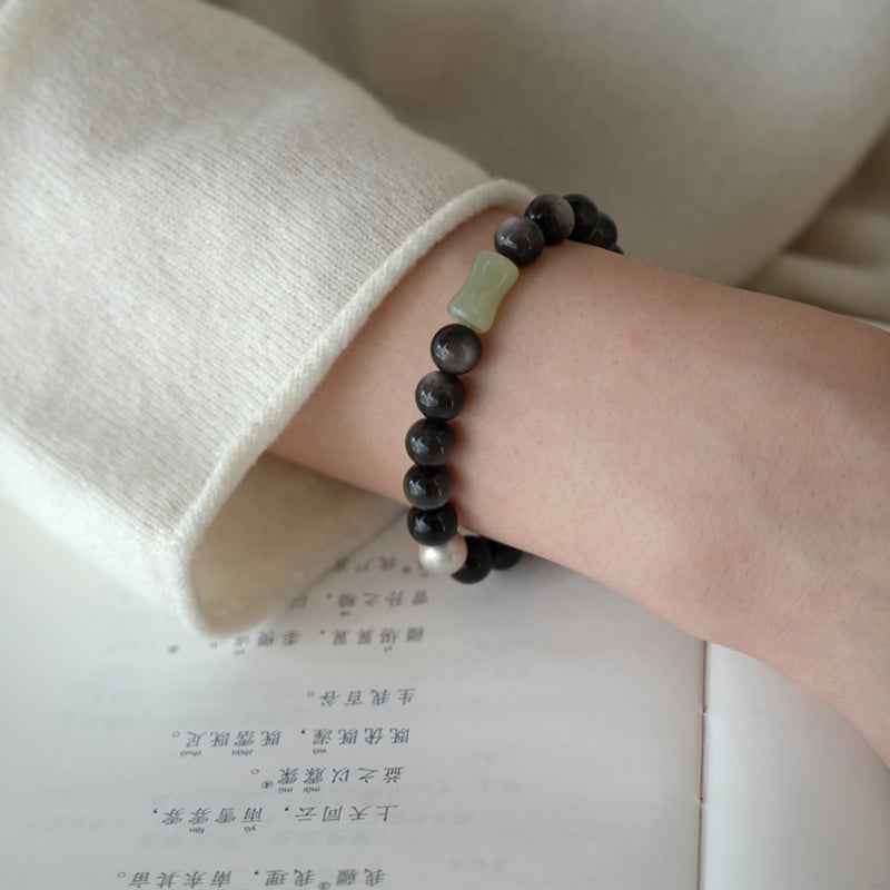 Yunxiao Silver Obsidian & Hetian Jade Smoky Quartz Bracelet