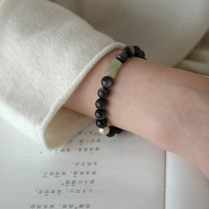 Yunxiao Silver Obsidian & Hetian Jade Smoky Quartz Bracelet