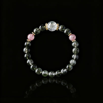 Handcrafted Green Phantom Bracelet with Strawberry Quartz – Positive Energy & Fortune