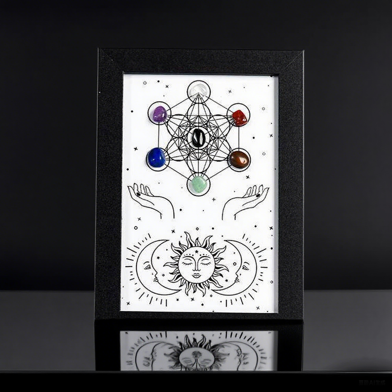 Metatron Hexagon Raw Crystal Frame/Sun & Moon Bee Frame