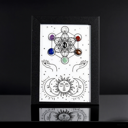 Metatron Hexagon Raw Crystal Frame/Sun & Moon Bee Frame