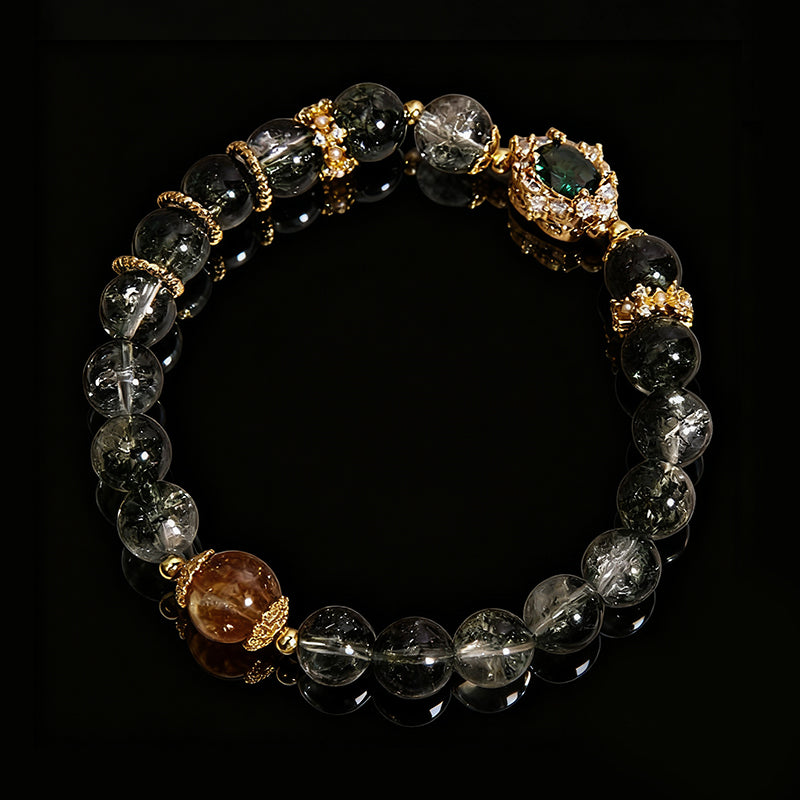 Green Phantom & Rutilated Quartz Bracelet – Modern Luxury for Women