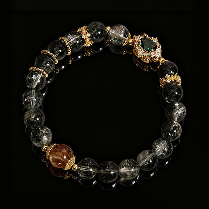 Green Phantom & Rutilated Quartz Bracelet – Modern Luxury for Women