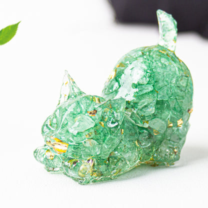 Natural Crystal Crushed Stone Epoxy Resin Tail Cat Kitten Office Home Living Room Desktop Decoration Ornament