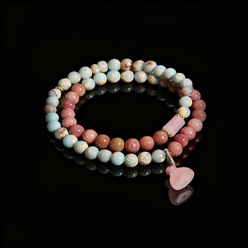 Shoushan & Red Vein Stone Double-Wrap Bracelet – Modern Luxury for Women