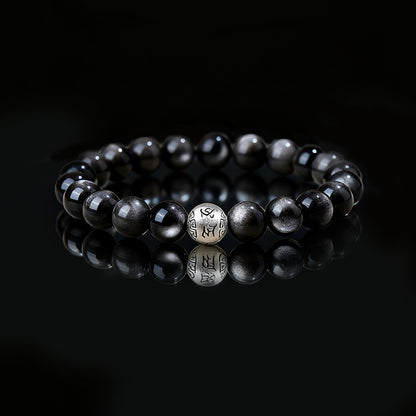 Handcrafted Obsidian Bracelet with Silver/Gold Accents – Protection & Fortune