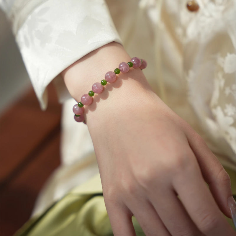 Natural Malaysian Pink Quartz & Hetian Jade Bracelet – Emotional Balance & Prosperity