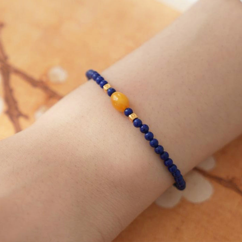 Original Chinese-Style Amber and Lapis Bracelet – Serenity & Wisdom