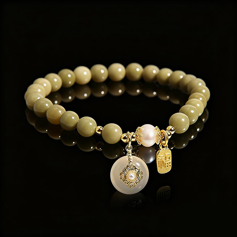 Avocado Chalcedony Bracelet – Peace Pendant & Fortune Beads for Women