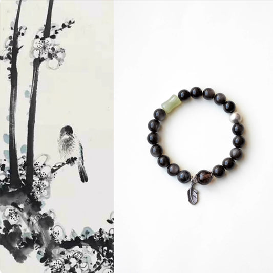 Yunxiao Silver Obsidian & Hetian Jade Smoky Quartz Bracelet