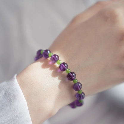 Natural Amethyst & Hetian Jade Bracelet – Balance, Wisdom & Prosperity