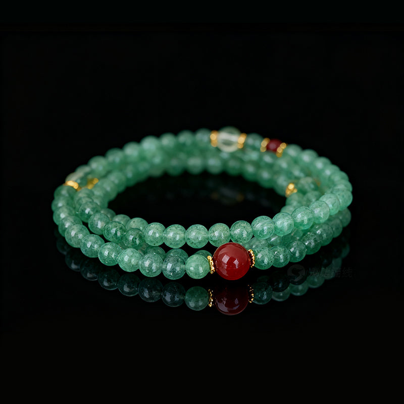 Original Chinese-Style Gemstone Jewelry – Strawberry Quartz & Green Crystal Harmony