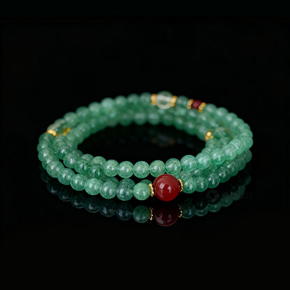 Original Chinese-Style Gemstone Jewelry – Strawberry Quartz & Green Crystal Harmony