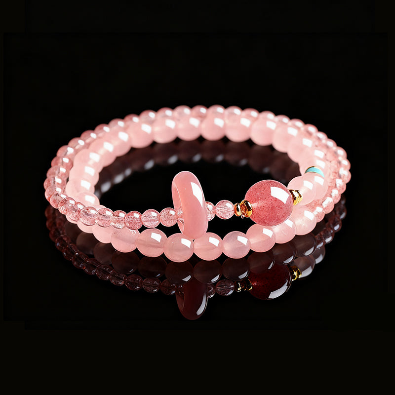 Natural Strawberry Quartz Fortune Bead Bracelet – Twin-Strand Design