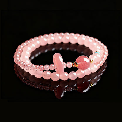 Natural Strawberry Quartz Fortune Bead Bracelet – Twin-Strand Design