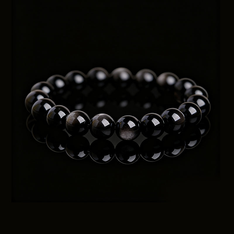 Natural Black Obsidian Bracelet – Six-Word Mantra for Protection & Love