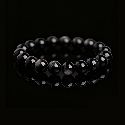 Natural Black Obsidian Bracelet – Six-Word Mantra for Protection & Love