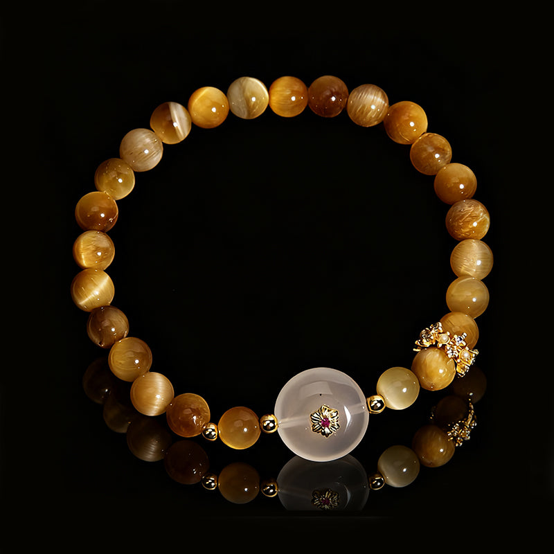 Natural Golden Tiger Eye & Jade Bracelet – Protection & Prosperity
