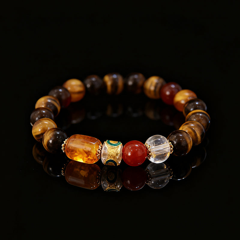 Original Chinese-Style Amber Tiger Eye Bracelet – Wealth & Protection