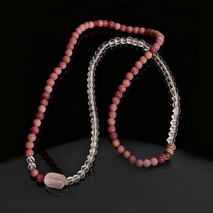 Elegant Multi-Strand Crystal Bracelet – Rhodochrosite, Clear Quartz & Rose Quartz Pixiu