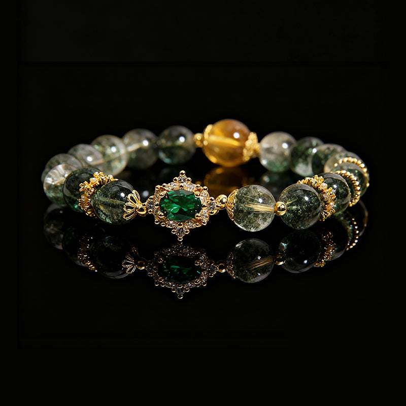 Green Phantom & Rutilated Quartz Bracelet – Modern Luxury for Women
