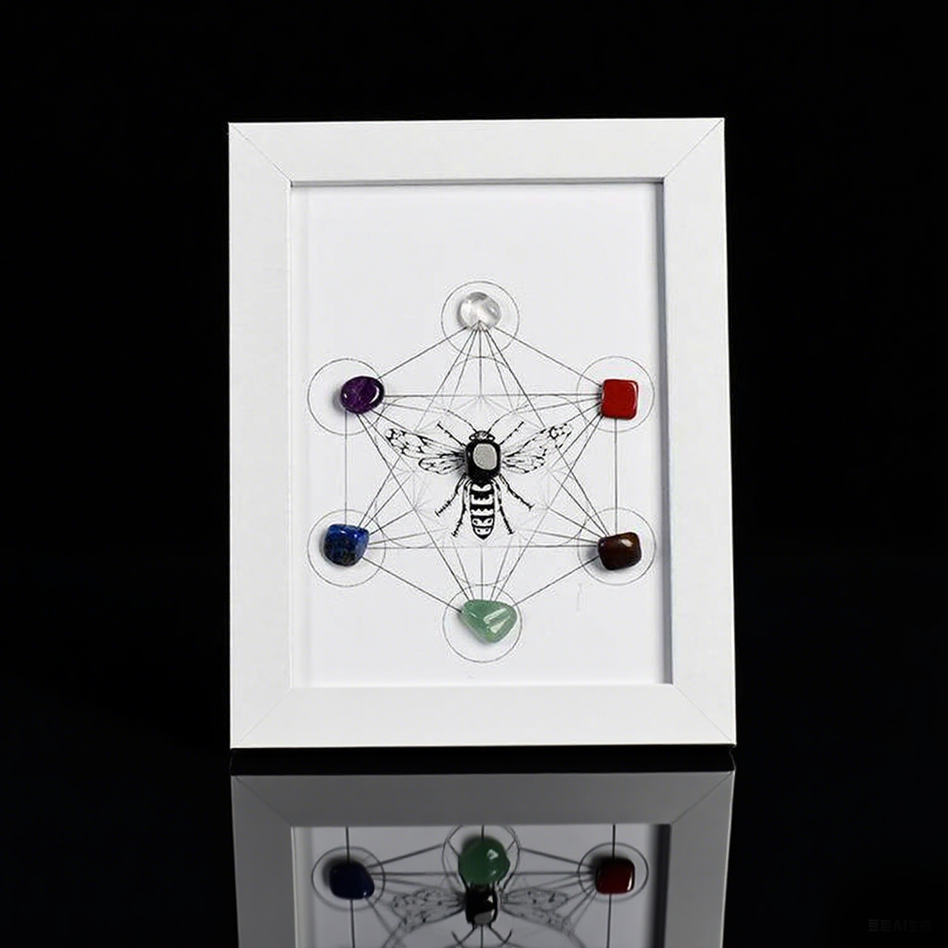 Metatron Hexagon Raw Crystal Frame/Sun & Moon Bee Frame