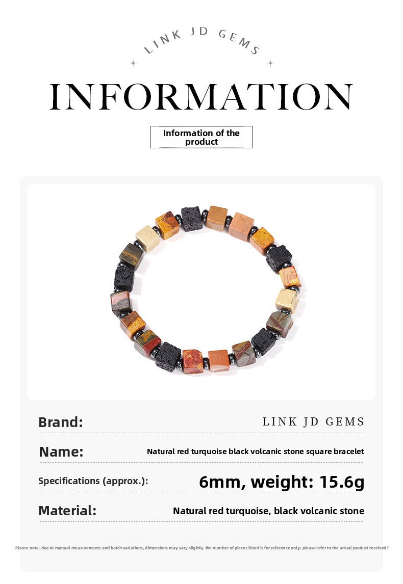 Red Turquoise & Volcanic Stone Square Bracelet