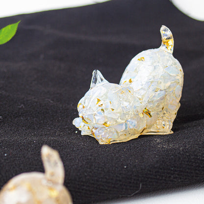 Natural Crystal Crushed Stone Epoxy Resin Tail Cat Kitten Office Home Living Room Desktop Decoration Ornament