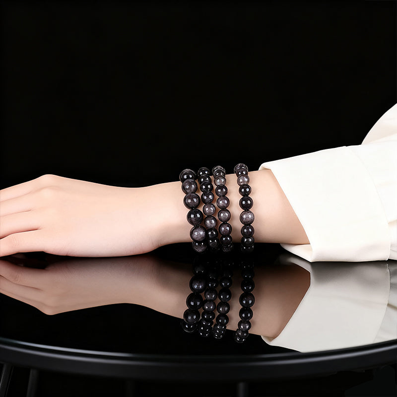 Handcrafted Obsidian Bracelet with Silver/Gold Accents – Protection & Fortune