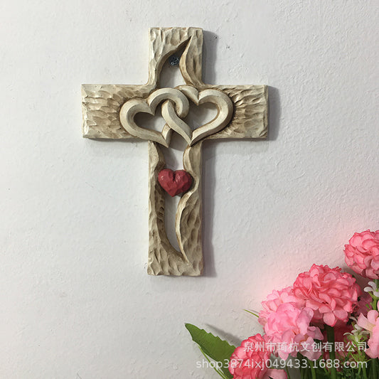 Hot Selling Creative Heart Cross Ornament for Home Study Room Living Room Dining Room Desktop Double Heart Decorative Ornament