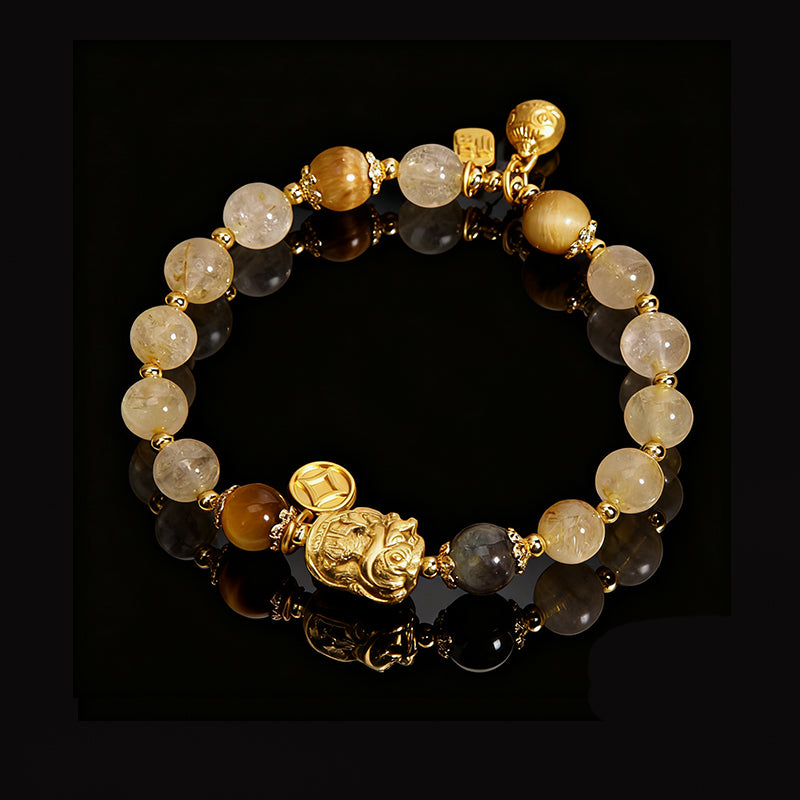 Rutilated Quartz & Tiger Eye Bracelet – Attract Wealth & Positive Energy