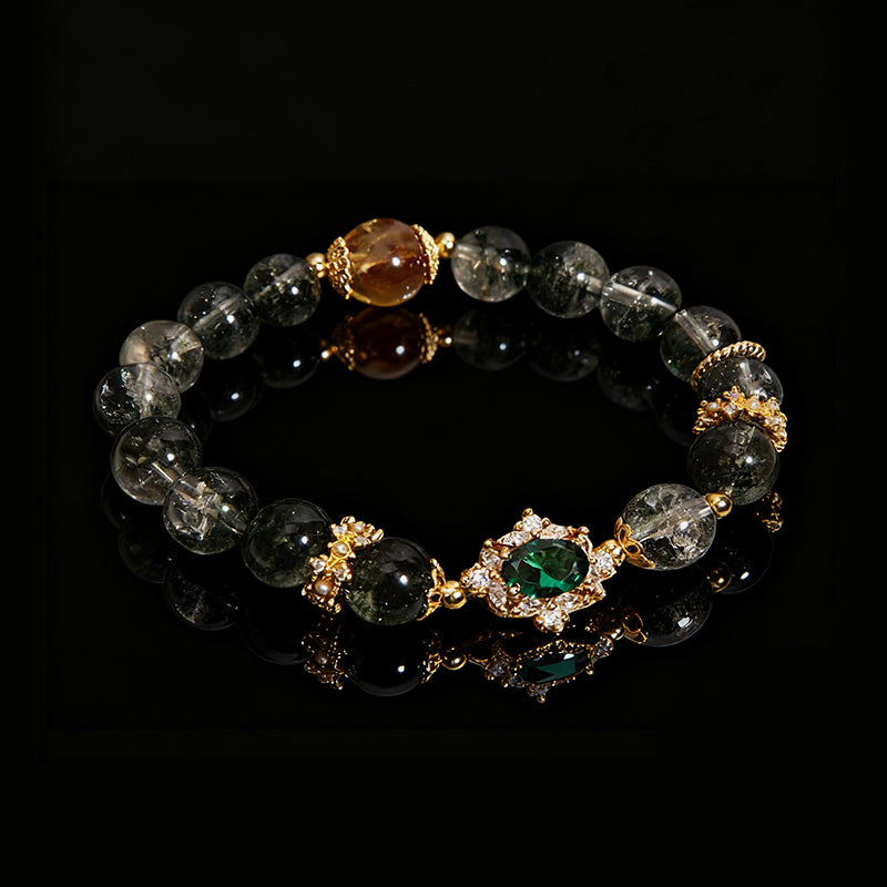 Green Phantom & Rutilated Quartz Bracelet – Modern Luxury for Women