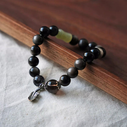 Yunxiao Silver Obsidian & Hetian Jade Smoky Quartz Bracelet
