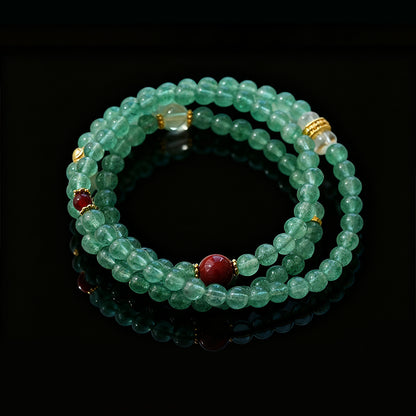 Original Chinese-Style Gemstone Jewelry – Strawberry Quartz & Green Crystal Harmony